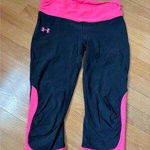 Under Armour Black Capri Leggings with Neon Pink Highlights